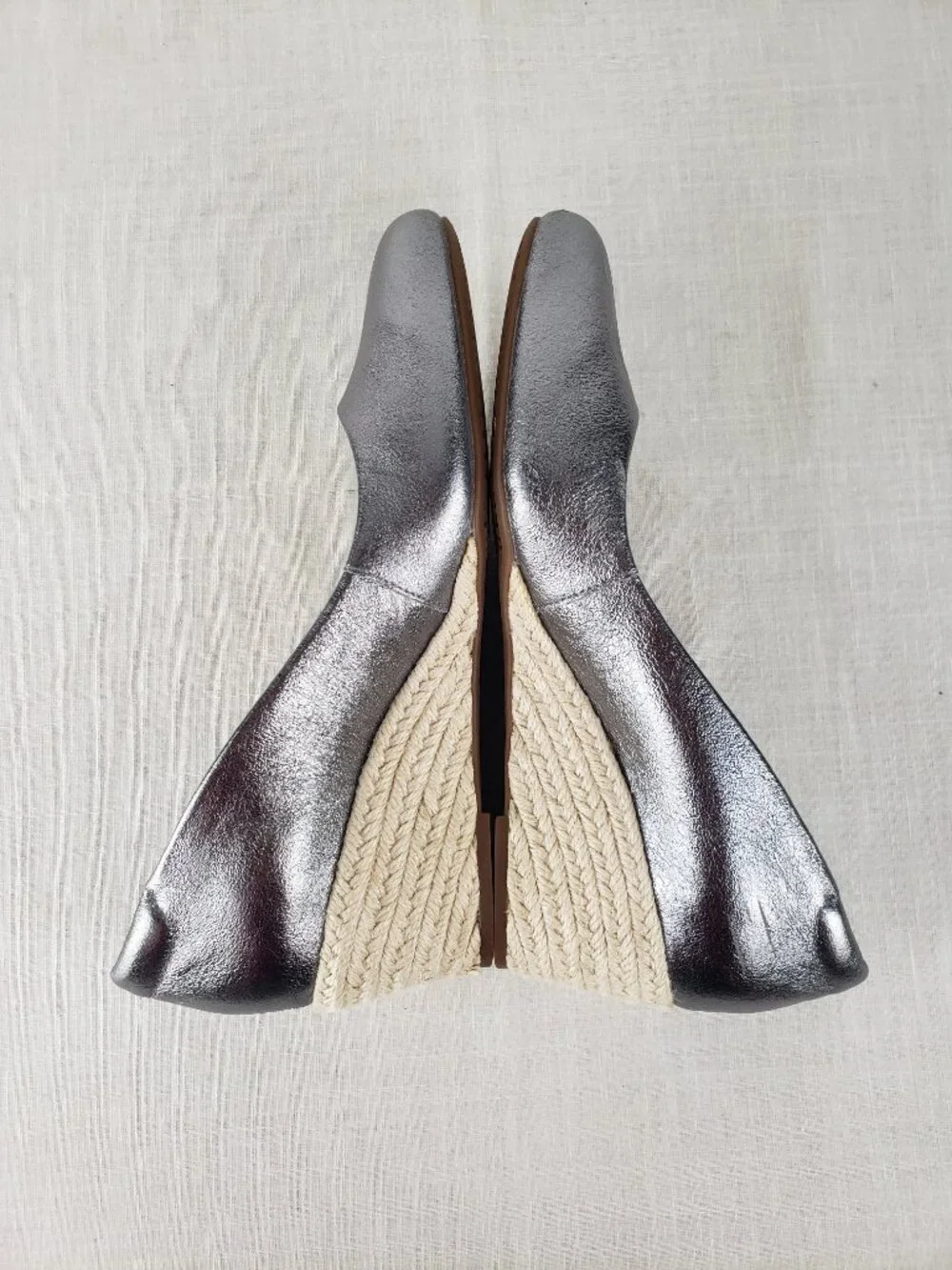 Abeo Quinn Espadrille Wedge Shoes Metallic Silver Orthotic Womens 10